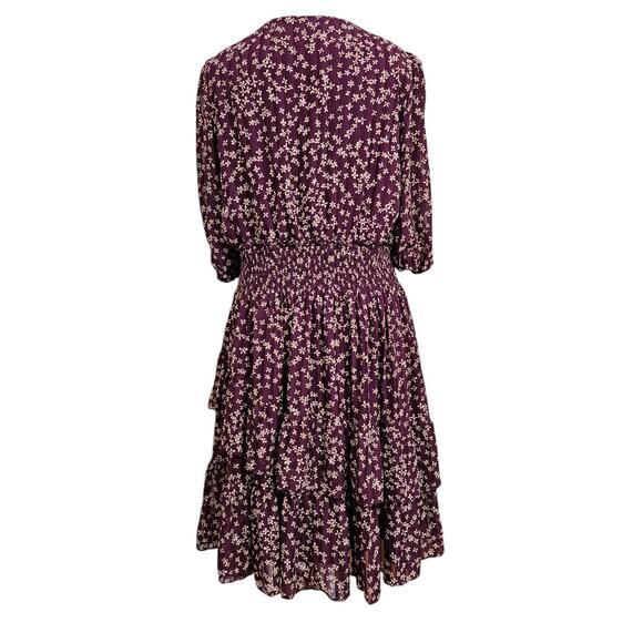 Taylor Boho Purple Floral Ruffled Fit & Flare Dress Size 14 W V-neck Puff Sleeve - Picture 4 of 9